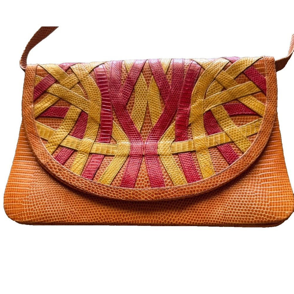 Vintage Andrea Pfister Purse Italian Leather Shoulder Bag Colorblock orange red
